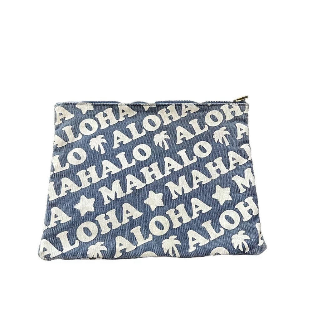 Samantha Thavasa Zipped Pouch Clutch Navy White Canvas Cotton Hawaii Teddy Bear - Picture 7 of 7
